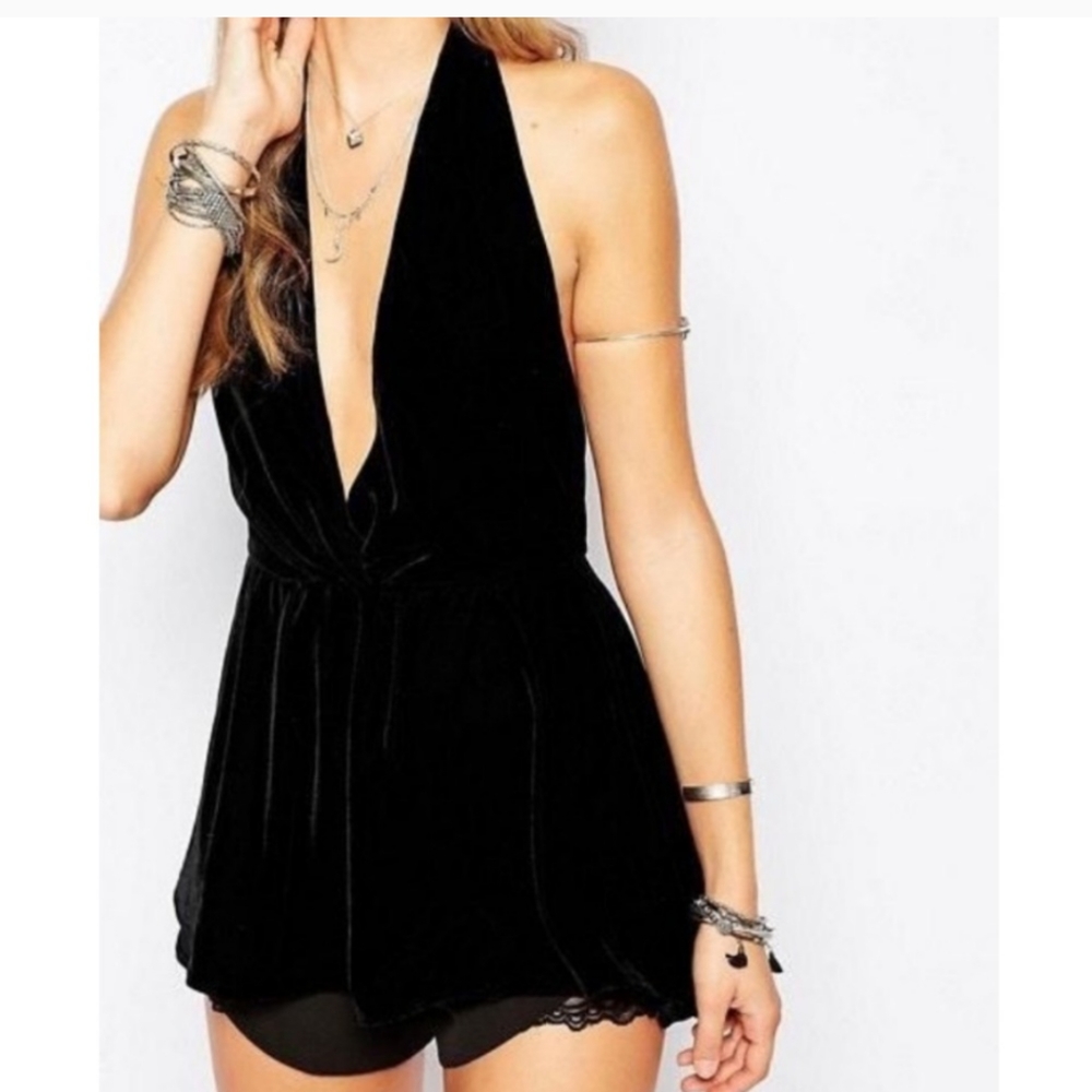 Free People Velvet v Neck Halter Top